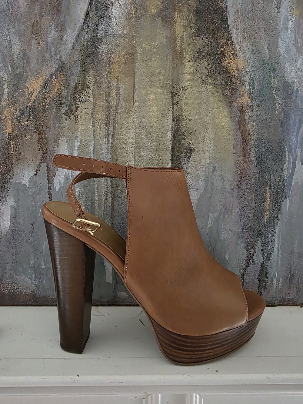Women’s Brown Leather Platform Slingback Heels